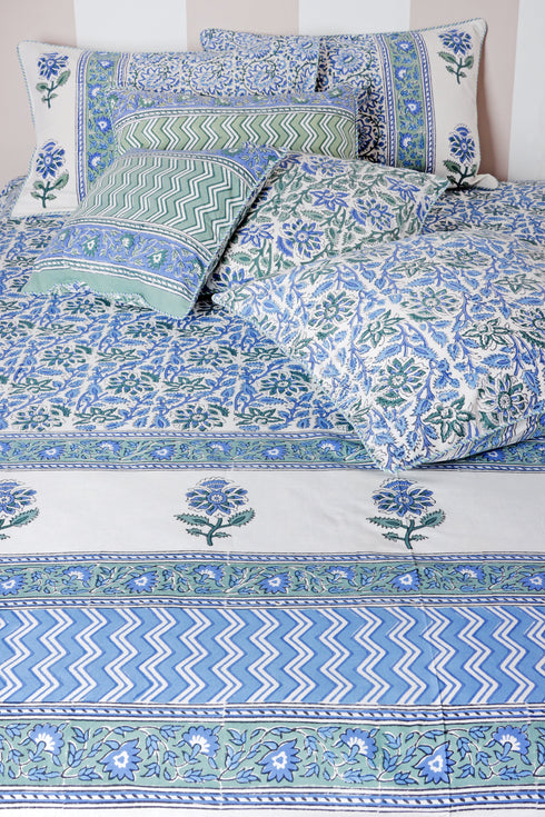 20s Cotton Cushion Cover in Floral Block Print